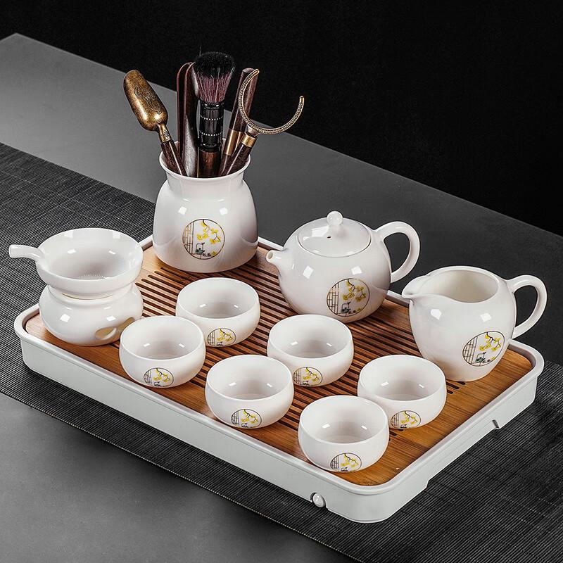 Laino Chinese Sheep Fat Jade Porcelain 10-Piece Tea Set
