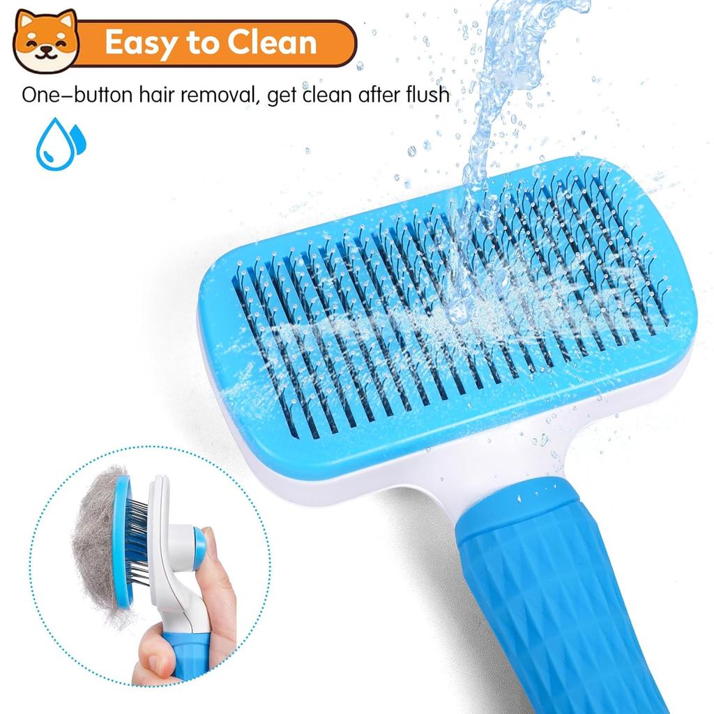 Dog & Cat Brush, Self Cleaning Slicker Brush for Pets, Upgraded Dog Brush for Shedding Massaging and Grooming, Removes Loose Undercoat & Portable