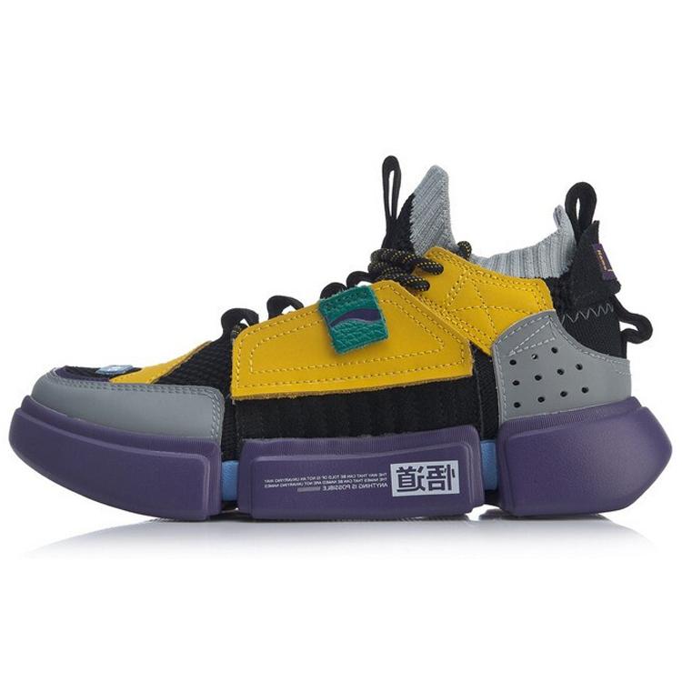 New LiNing Anti Slip And Wear Resistant Breathable Mid Top Vintage Basketball Shoes Women's Black Gray Yellow AGBN062-18