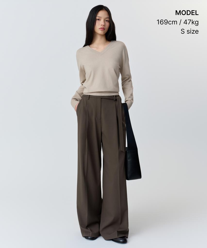 MUSINSA STANDARD WOMAN Women'S Essential V-Neck Knit [Grayish Beige]