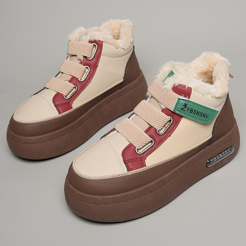 Snow boots women's winter velvet thickened new thermal cotton shoes Velcro thick sole high top