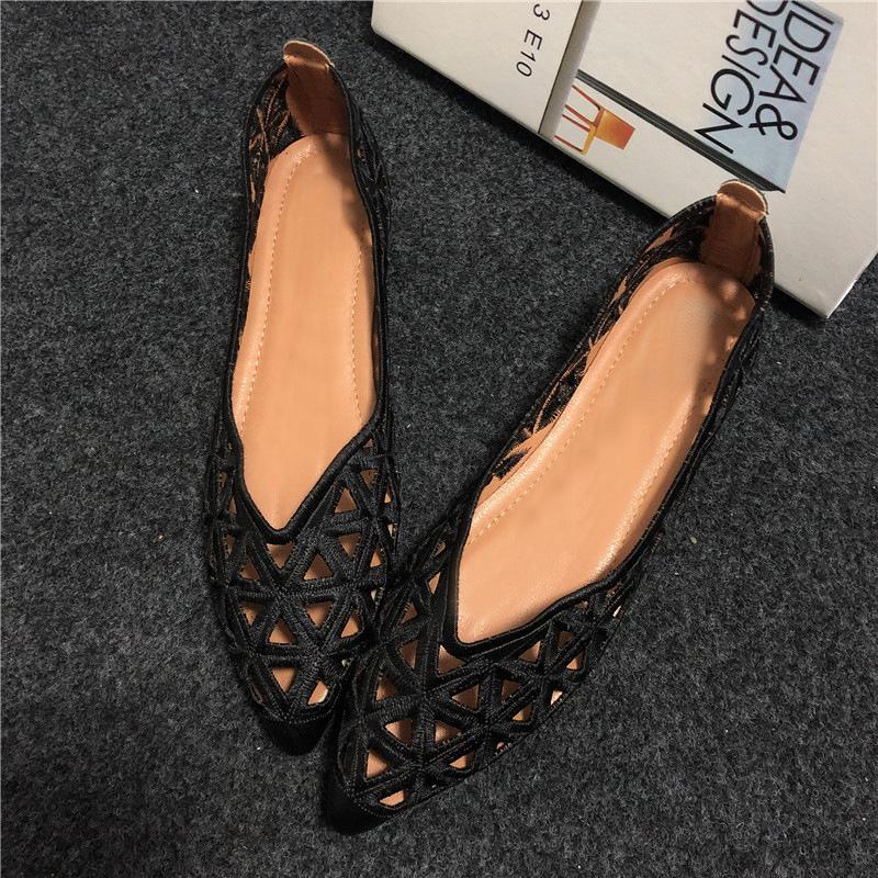 High Quality Women Flat Shoes Fashion Women Ballet Shoes Hollow Breathable Comfortable Casual Shoes Elegant Pointed Toe Sandals