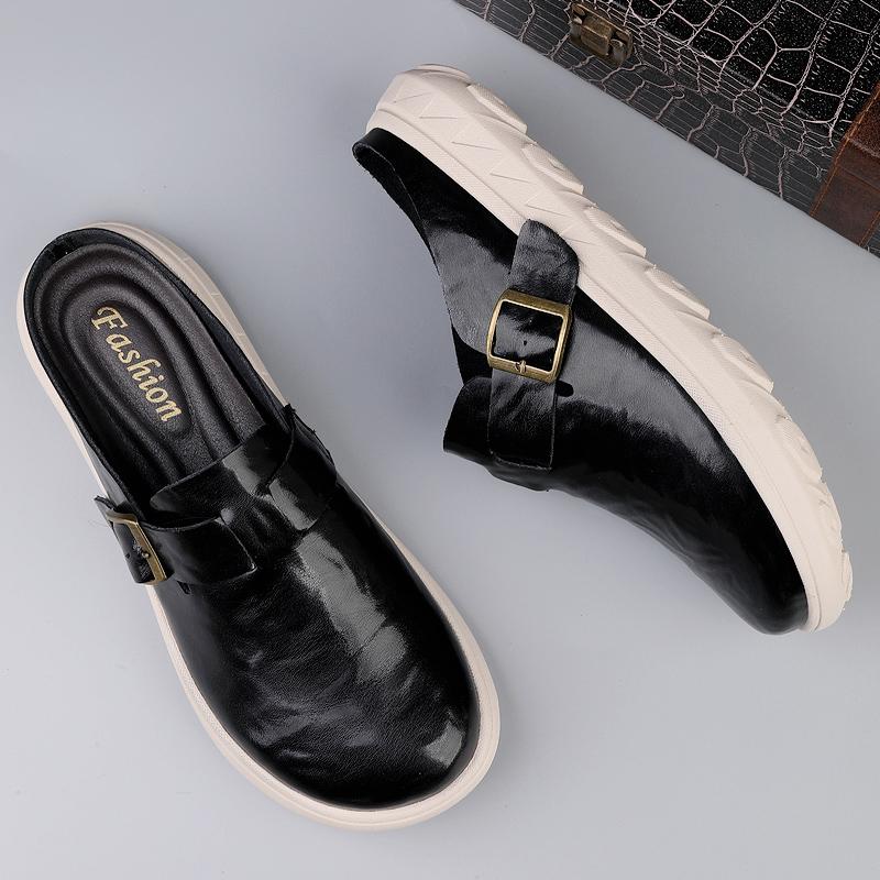 Fashion Casual Leather Men's Summer Muller Shoes Fashion Slippers Beach Shoes Outwear Sandals Stylish Trendy  Anti Slip Male Half Drag
