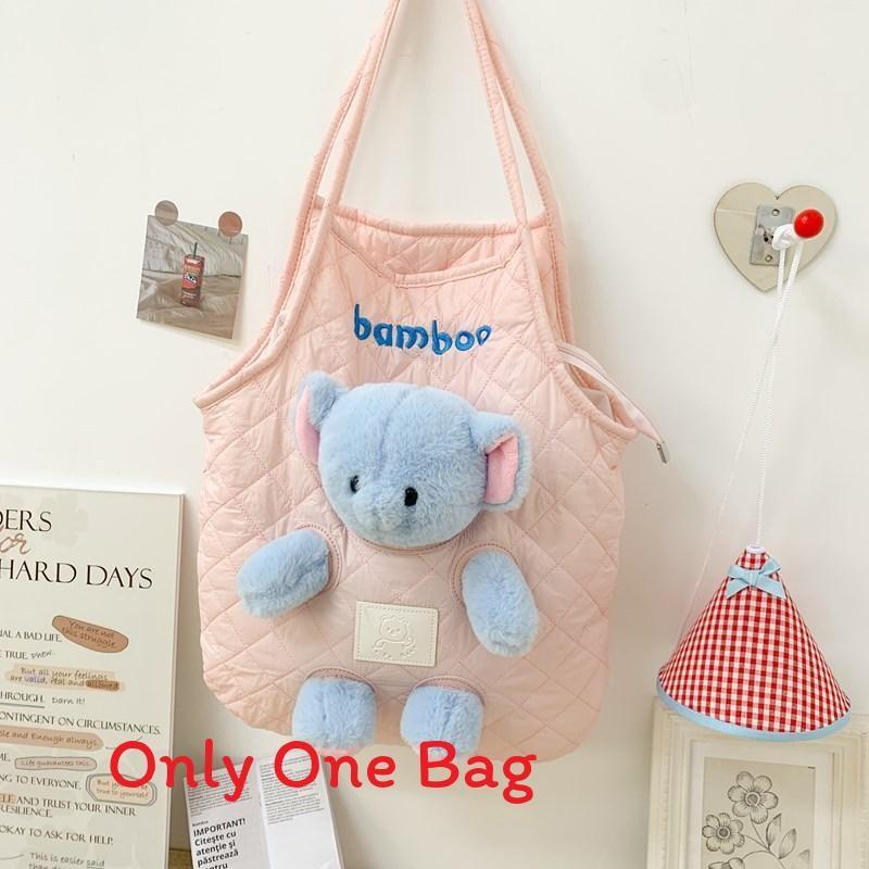 Cute Little Bear Doll Soft Nylon Tote Bag Shoulder Bag For Girls Daily Use