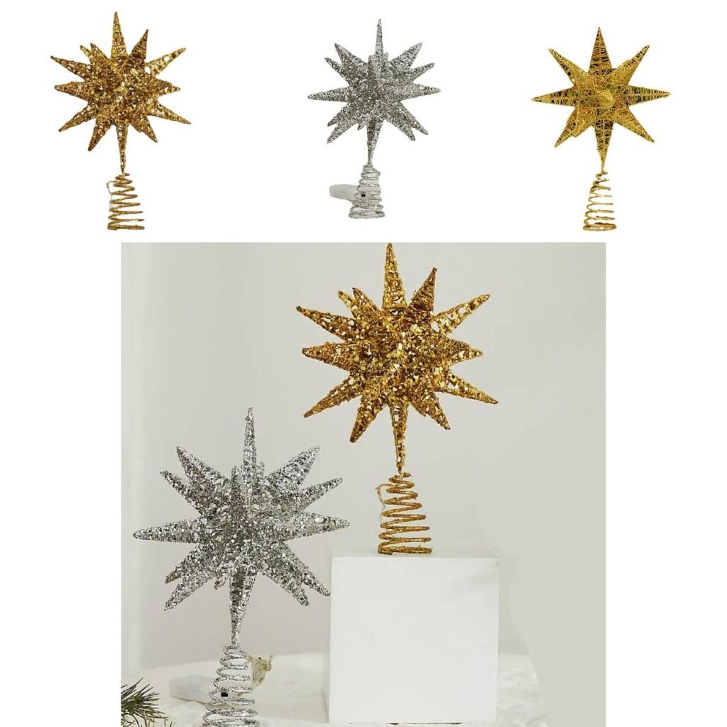 Christmas Tree Top Star Led Glitter Iron Art Decor For Holiday Celebration