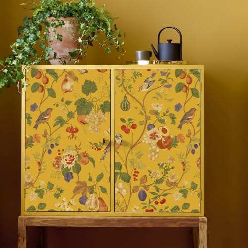 VEELIKE Floral Wallpaper Sticker, 44.5cm X 3m, Japanese-style, Featuring Grapevine and Bird and Flower Patterns In Yellow. Perfect for Redecorating, C