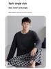 Herren Pyjama-Set aus reiner Baumwolle mit Karomuster – Langärmlig, Übergröße, Teenager-freundlich, Für drinnen oder draußen, Frühling/Herbst.