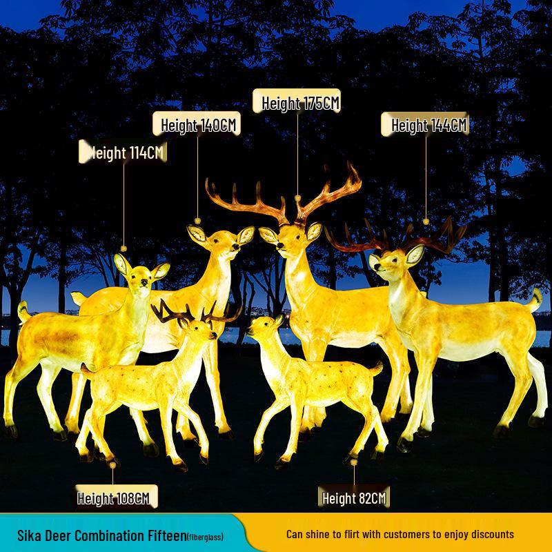 Luminous Fiberglass Sika Deer Sculpture for Garden Lawn Decoration