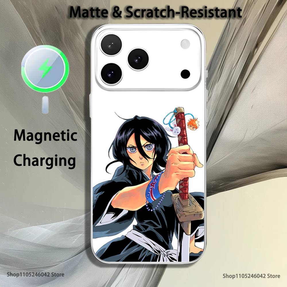 R-Rukia Anime-E KuchikiS For iPhone 17,16,15,14,13,12,11,Pro,Max,Plus Transparent White Phone Case Magnetic Wireless Charging