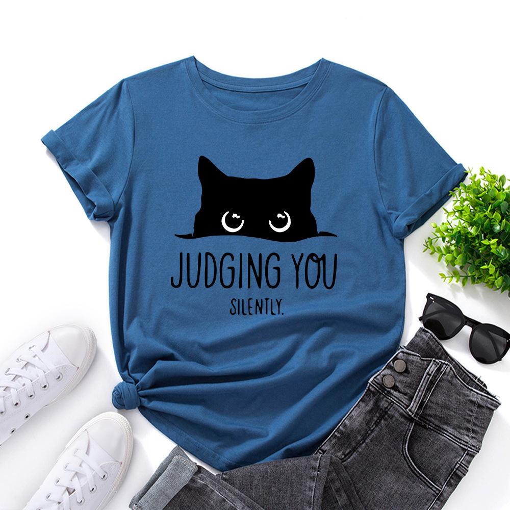 Cotton T-Shirt Short Sleeve Round Neck Women 2d Print Tops