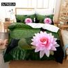 Pink Lotus Queen Bedding Set Green Duvet Cover Set Kids Bedding Digital Printing Bed Linen King Size Duvet Cover Set Bedding Set