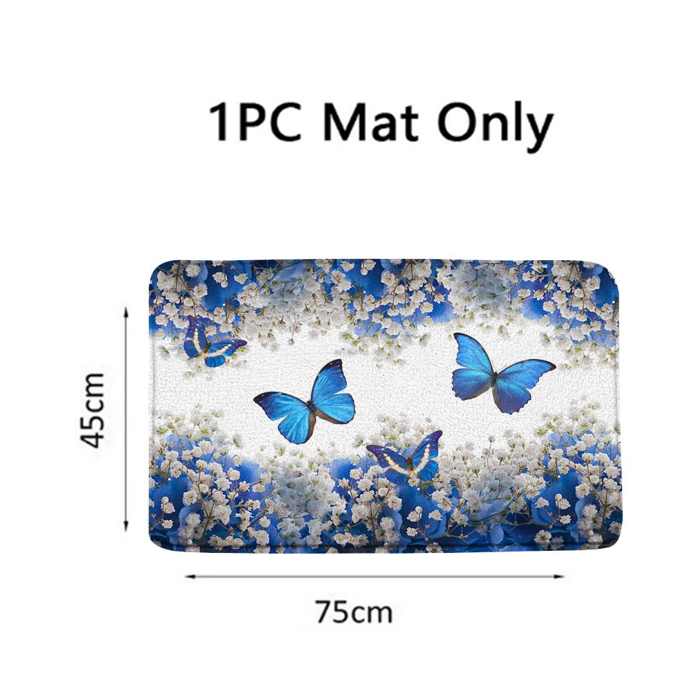 Waterproof Bathroom Shower Curtain Beautiful Blue Flower Butterfly Bath Curtain Sets Toilet Cover Non-Slip Mat Rug Carpet Decor