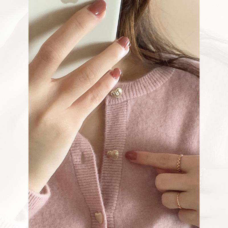 Gentle Love Heart Buckle Pink Knit Cardigan - Japanese Style Women's Autumn Outerwear 2025.