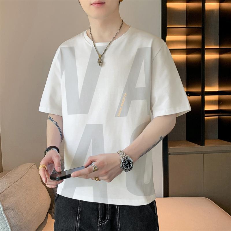 New Summer Fine Steel Stamp Round Neck T-shirt Men's Retro Street Loose Versatile Short Sleeves