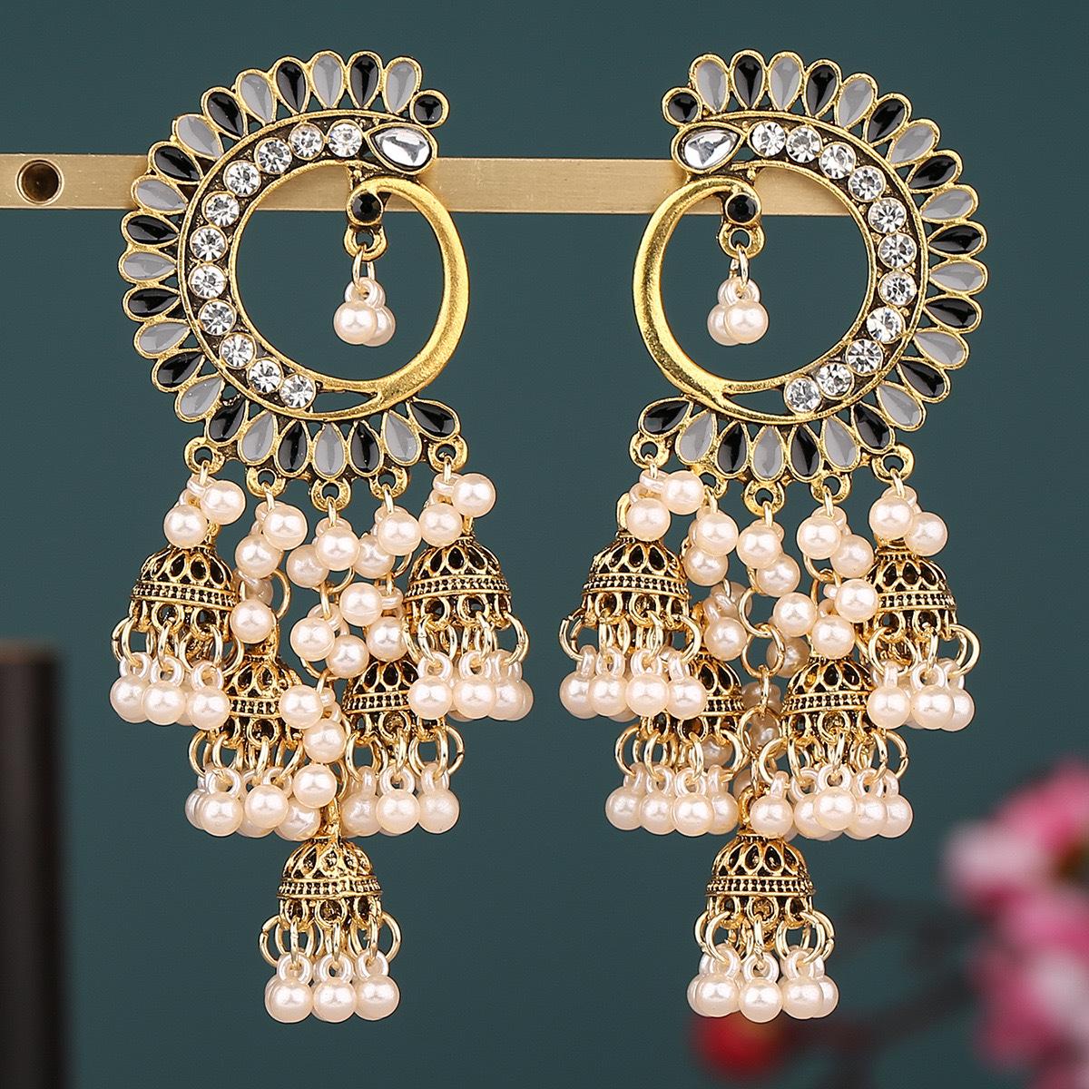 

Oil Dripping Multi-color Ethnic Style Half-moon Indian Trendy Bell Ladies Earrings