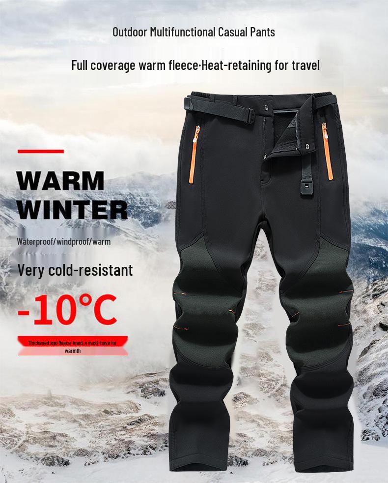 Men's Fleece-Lined Softshell Outdoor Pants: Windproof & Waterproof for Autumn/Winter, Plus Size Available