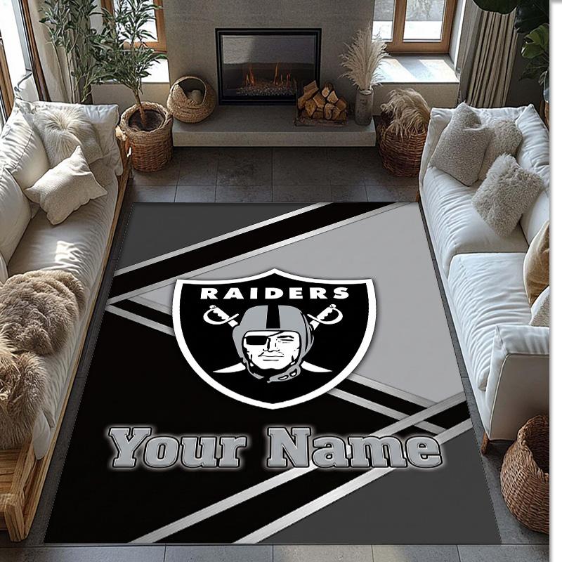 Las Vegas Raiders Crystal Velvet Rug, Custom Name Text Personalized Non‑Slip Floor Mat for Home Decor Gift