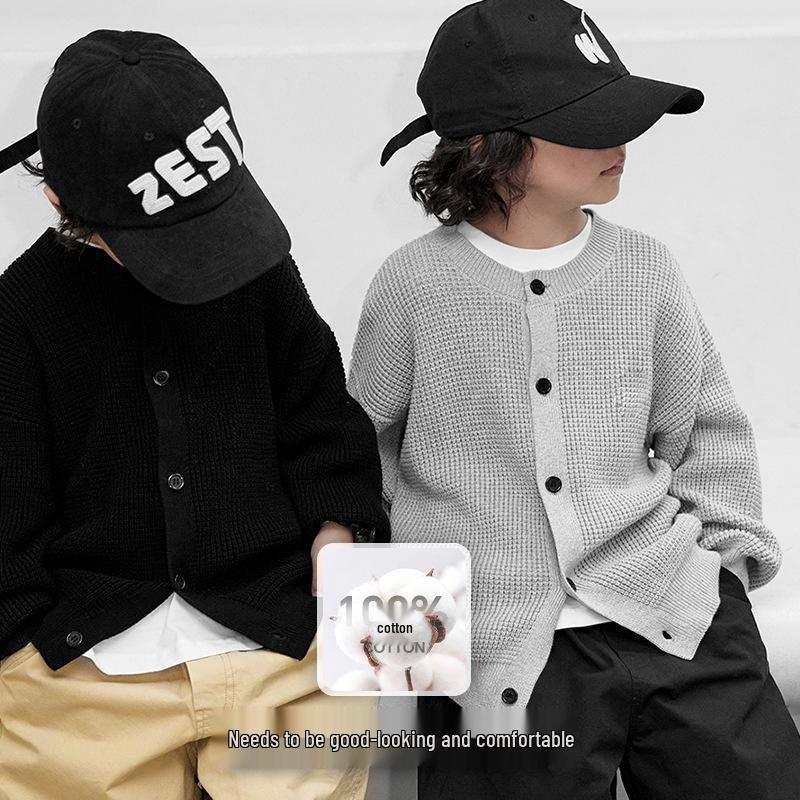 Boys' Thin Knit Cardigan Sweater, Medium/Large Sizes, Trendy Spring/Autumn Jacket