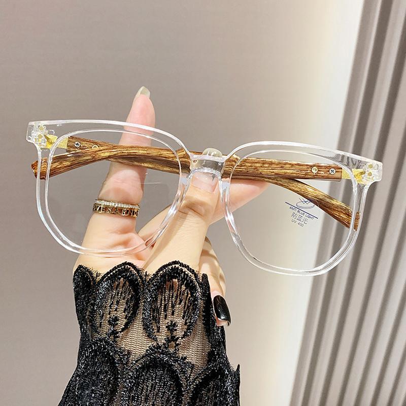 New Reading Glasses Anti Blue Light Women Eyeglasses Frame Fashionable Retro Large Frame Glasses Trendy Woodgrain Hd Presbyopia Glasses for Men