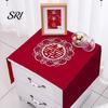 Tablecloth Dust Cover Chinese Wedding Nightstand Burgundy Satin Bedside Table Furniture Protector Dustproof Cloth for Bedroom Decor