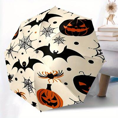 1pc Halloween Spooky Auto Umbrella   Auto Open/Close Folding Umbrella with  8 Rib Frame, 3 Fold Compact Umbrella for Men & Women, 115
