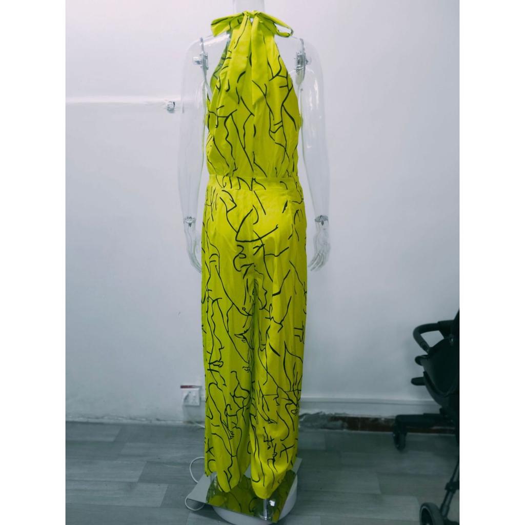 Women's Waist Tie Sleeveless Casual Fashion Printed Jumpsuit