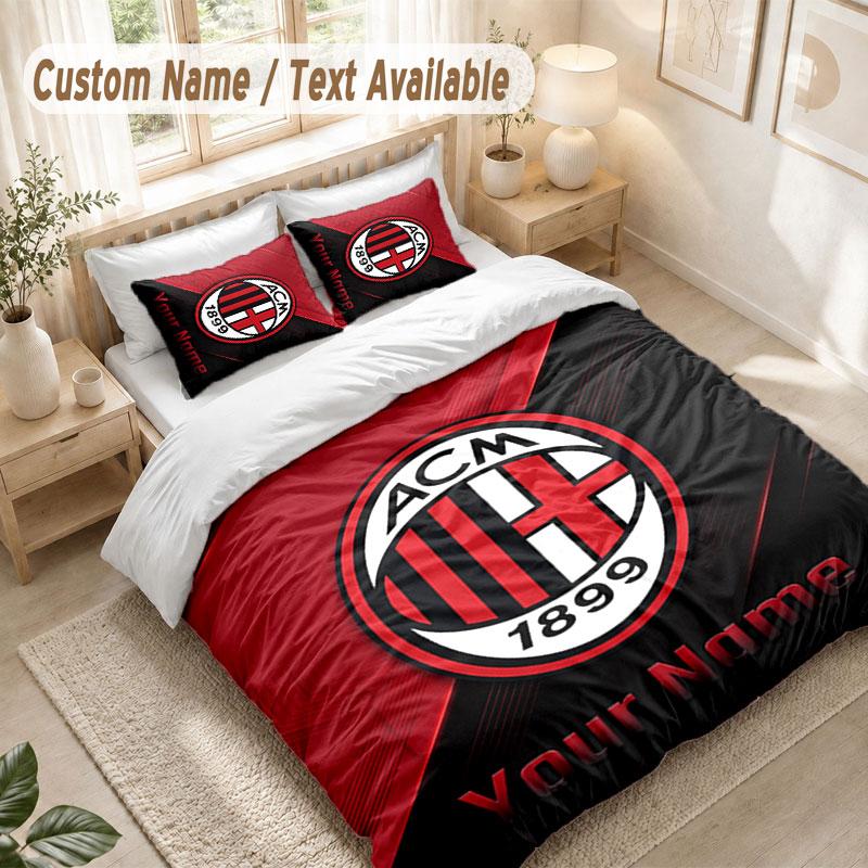Custom Name Bedding Set 3 PiecesAC Milan Print Duvet Cover + 2 Pillowcases Soft Bed Decor