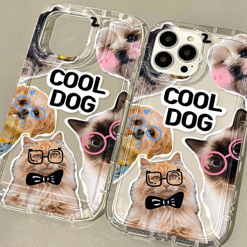Cute Cat and Dog Suitable for iPhone17promax Mobile Phone Case Apple 16 Large Hole 14/13 Couple 15