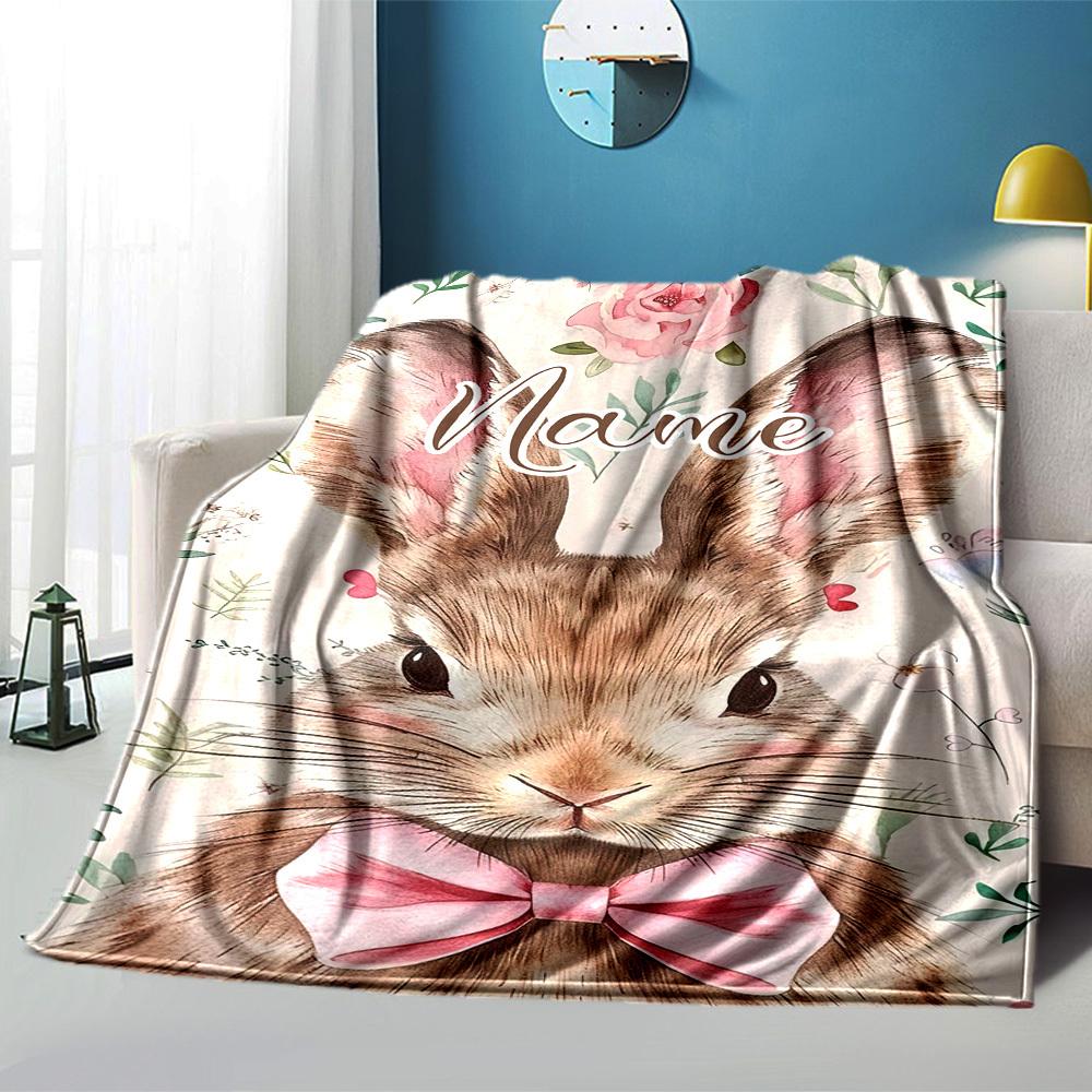 Bunny Floral Personalized Home Customize Your Name Blankets Cozy Soft Lightweight Allseason Multipurpose Blanket For Picnics Sofas Offices Beds Living