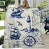 1pc Nautical Ship Lighthouse Steering Wheel Theme Flannel Throw Blanket, Soft & Warm Plush, Ultra Cozy, Perfect for Living Room