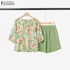 ZANZEA Women Half Sleeve Floral Blouse and Shorts Summer Two Piece Suit Sets