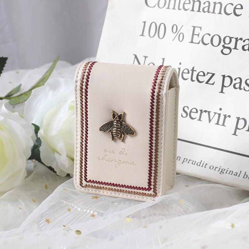 

New Women Lipstick Wallets Fashion Brand Portable Makeup Bag with Mirror Lipstic Case Embroidery Woman Leather Storage Box Purse
