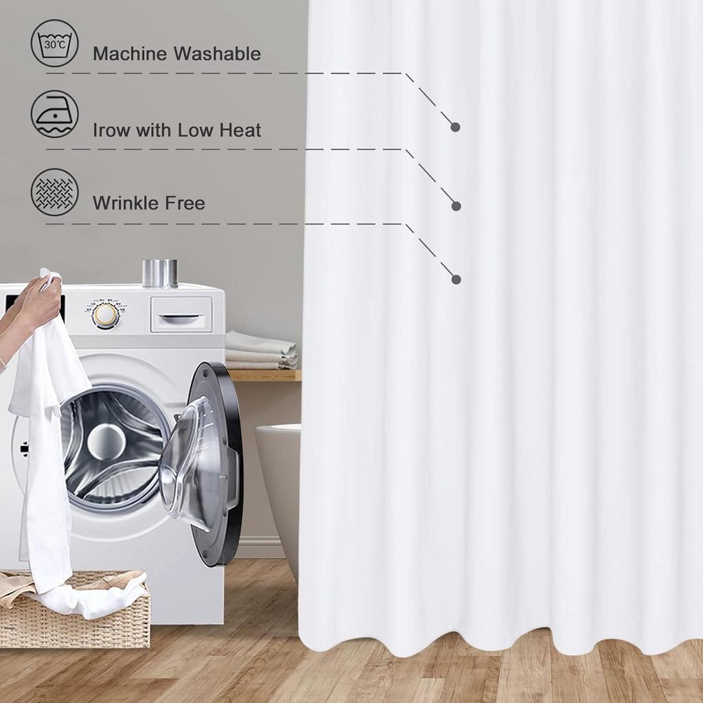 White Fabric Shower Curtain Waterproof Machine Washable Hotel Bathroom Decorative Shower Curtain Multi Size Available
