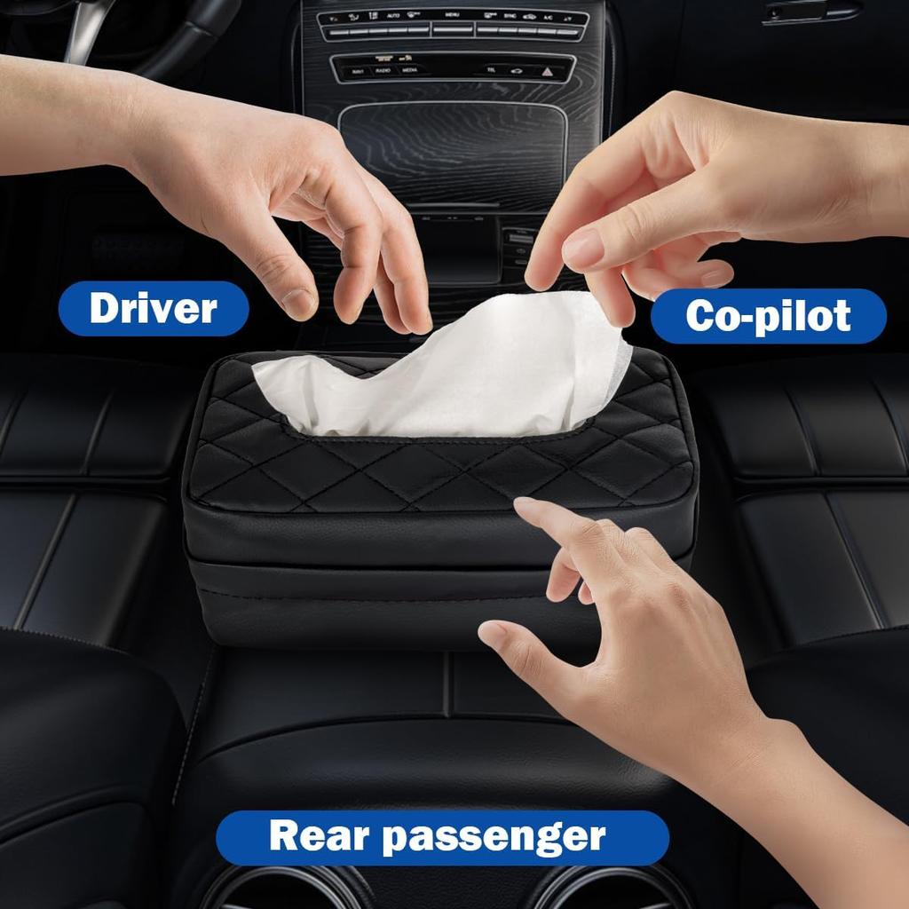 Car Tissue Holder, Standard Tissue Holder for Car Pu Leather Car Napkin Holder, Car Backseat Extra Large Tissue Organization Fit for 120-230 Tissues