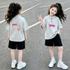 Girls' Cotton Polo T-Shirt Set: Short-Sleeve, Stand-Up Collar, Summer Fashion for Medium & Large Children