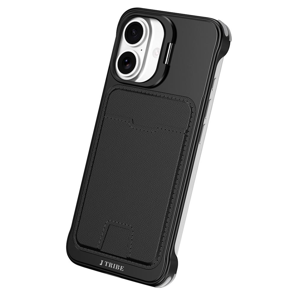 

For iPhone 17 Case Lens Frame Kickstand Metal Frameless Phone Cover with Leather Card Slots
