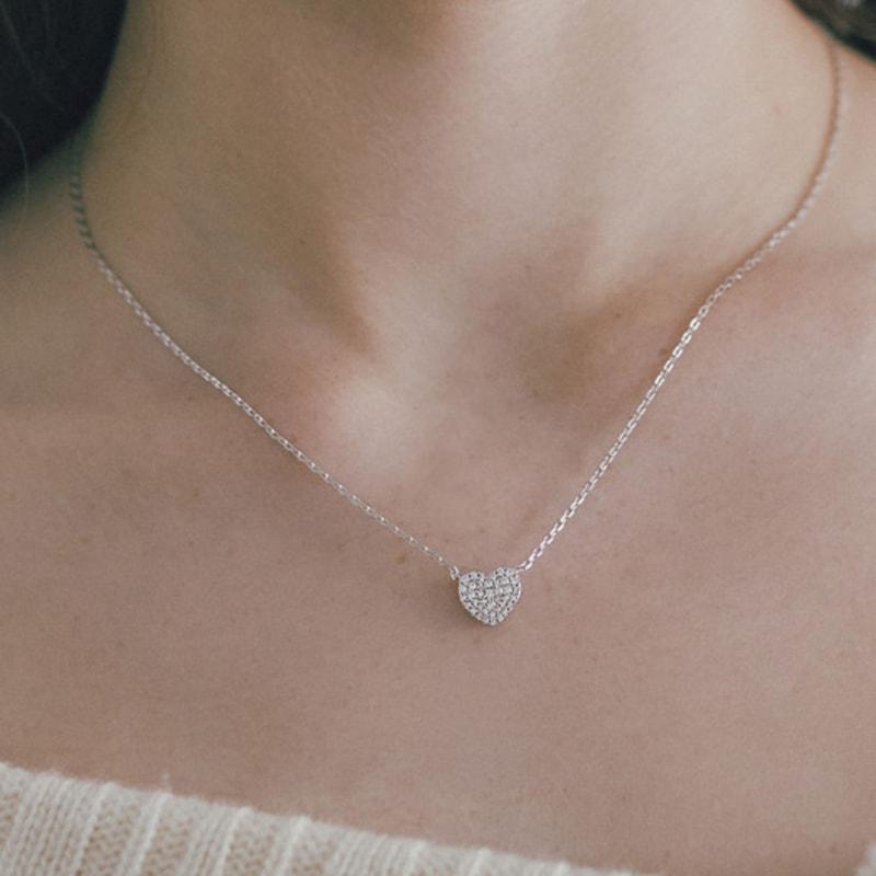 By Hyeres [925 Silver] Heart Pave Volume Necklace (Silver) BH6N45615W9450