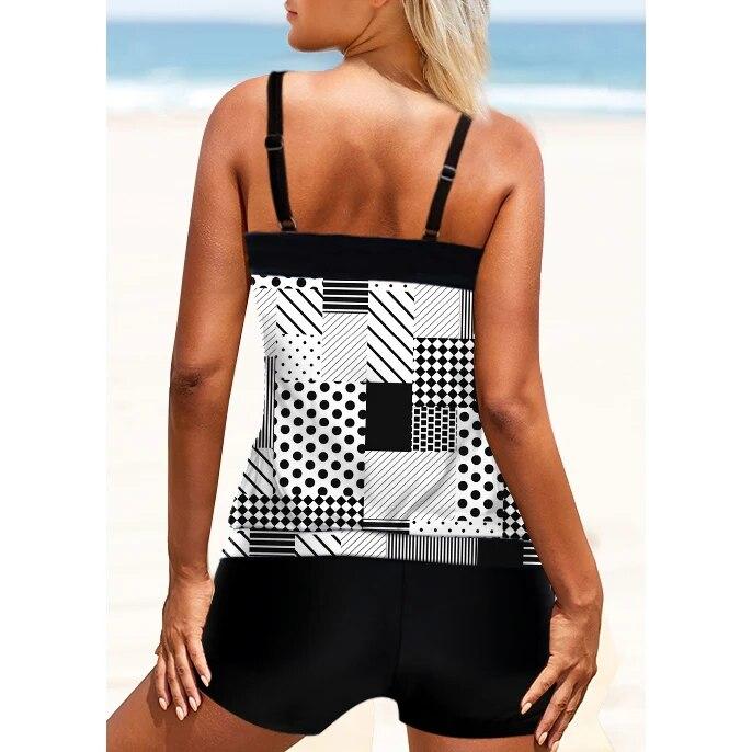 2024 Summer Fashion Tankini Female Sexy High Waist Swimsuit Two Piece Set Beachwear Flower Printing Monokini Women Bathing Suit