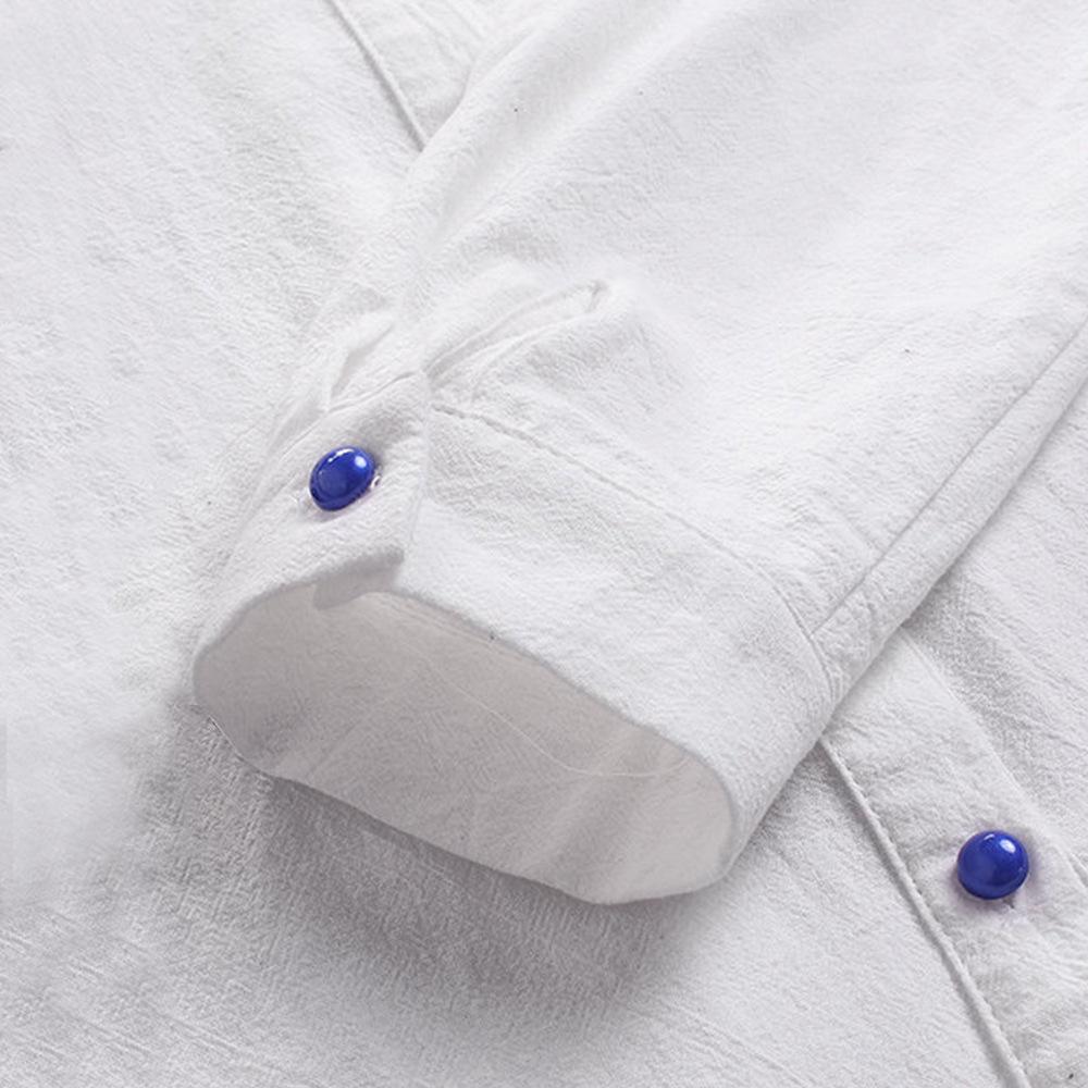 2024 Spring/Summer Women's Cotton Linen Print Shirt with Stand Collar and Colored Buttons