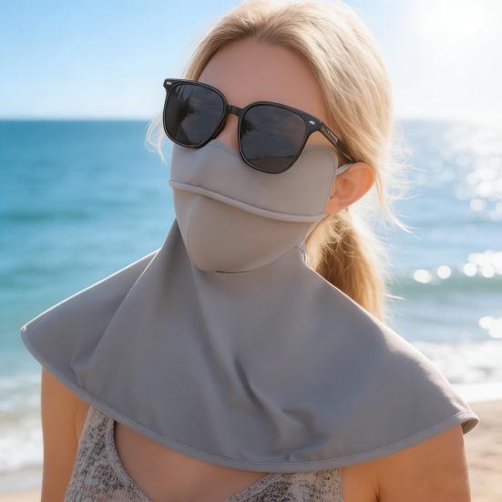 Sun Protection Guard Lightweight Quick-Dry Fabric Solid Color Ice Silk Face Guard Shawl Design Semi-covered Face Neck Sun