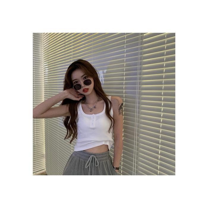 Sexy pure desire button design slim and thin sling vest basic fashion versatile niche ins top women