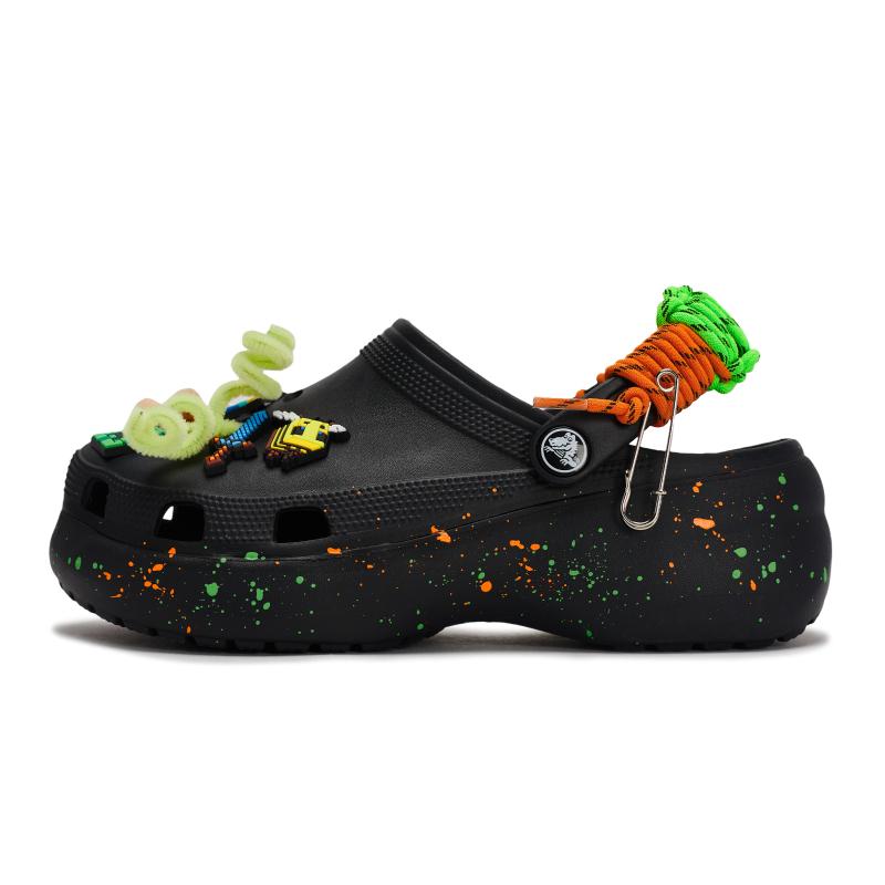 Crocs Classic Platform Clog 811 Made Pixel Land Ink Splash Detachable Accessories Hole Shoes Women's Black