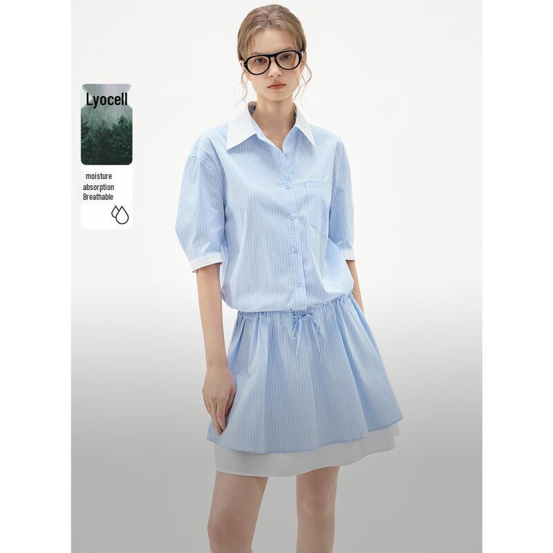 ELLE Women s Color Block Stripe Patchwork Shirt Dress L
