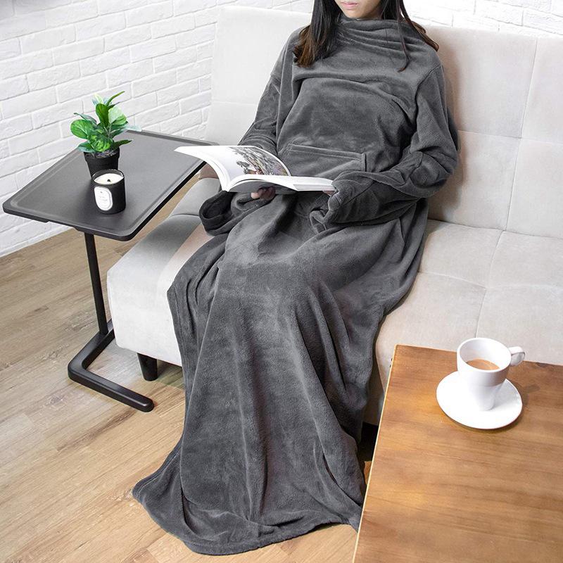 Popular Wearable Long Sleeve Flannel TV Blanket – Multi-functional Sofa Blanket темно-серого
