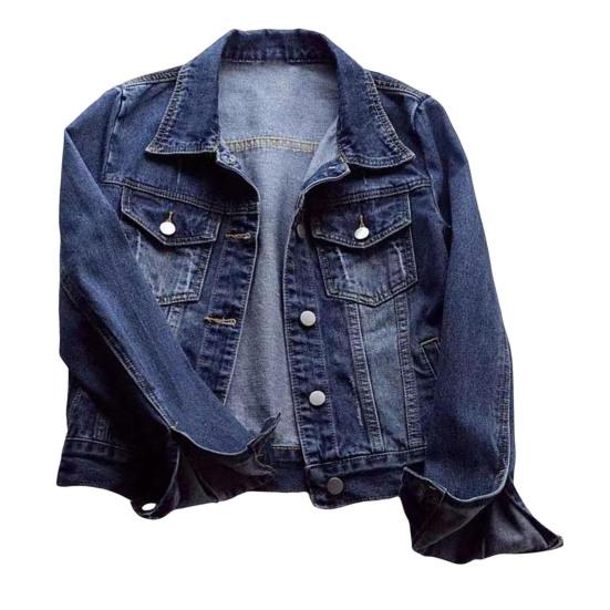 Giacca da Donna Colletto Revers Manica Lunga Monopetto Tinta Unita Bottoni Taschini sul Petto Slim Fit Denim Hip Hop