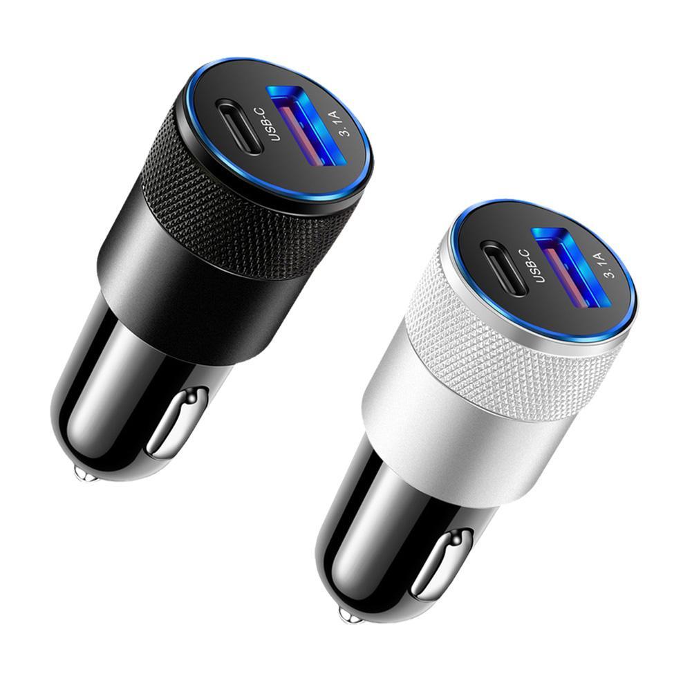 Dual USB Car Charger Type C Fast Charging Phone Adapter For Xiaomi Huawei PD Phone Charger Car Adapter Socket Cigarette Lighter