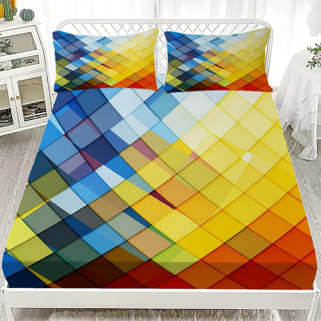 Fitted Sheet Set Starlight Geometric 3D Printed 100% Polyester Mattress Covers Breathable Bedding Set Bedroom Decor 2 Pillowcase