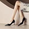 2024 New Stitching High Heels Women's Single Shoes Pointed Thin Temperament Hollowed Out Apricot Matching Shallow Mouth