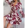 Women's Casual Floral Long Sleeve Wooden Earring A-line Dress Sexy Women's Floral Dresses