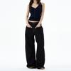2025 Dark Blue Slim Wide-Leg Soft Denim High Waist Floor-Length Pants for Women